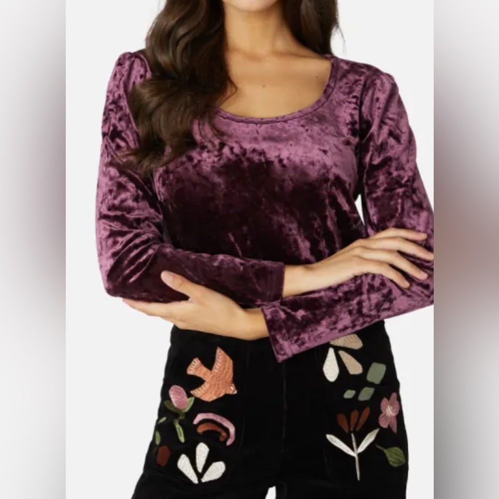 ABOUND Mauve Crushed Velvet Long Sleeve Scoop Neck Crop Top Size Small